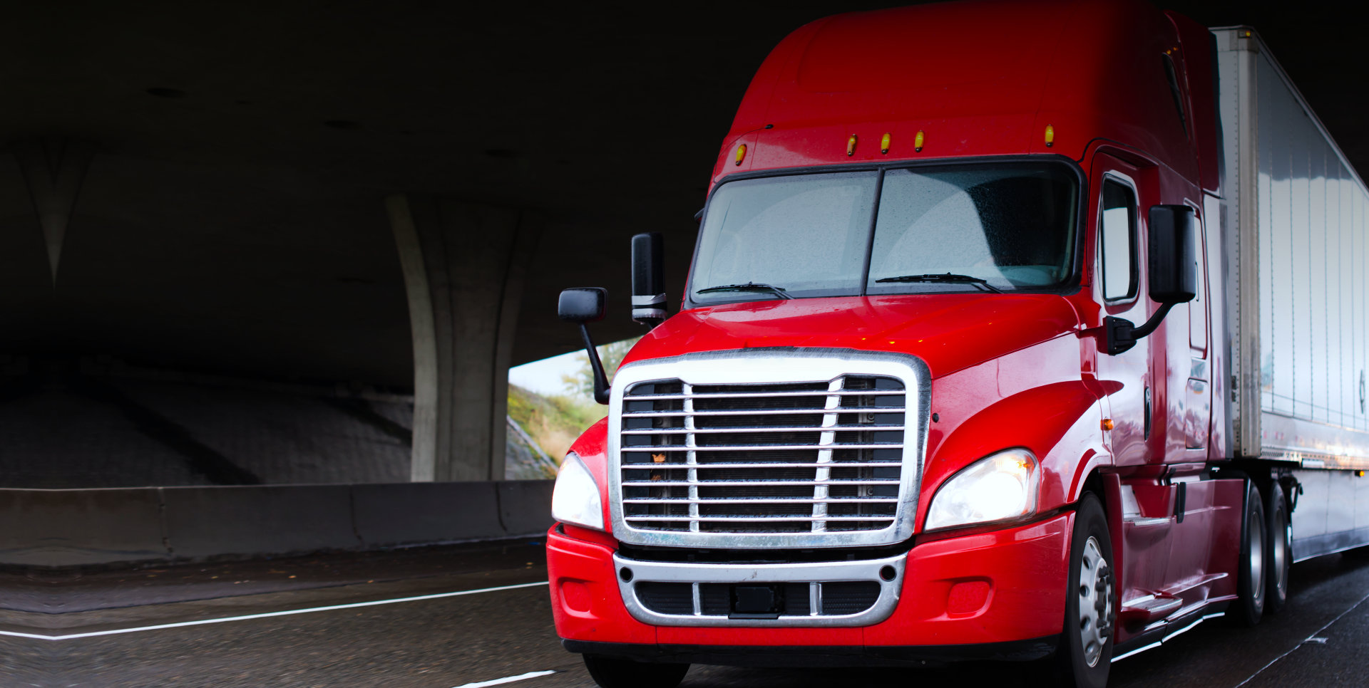red truck on a highway